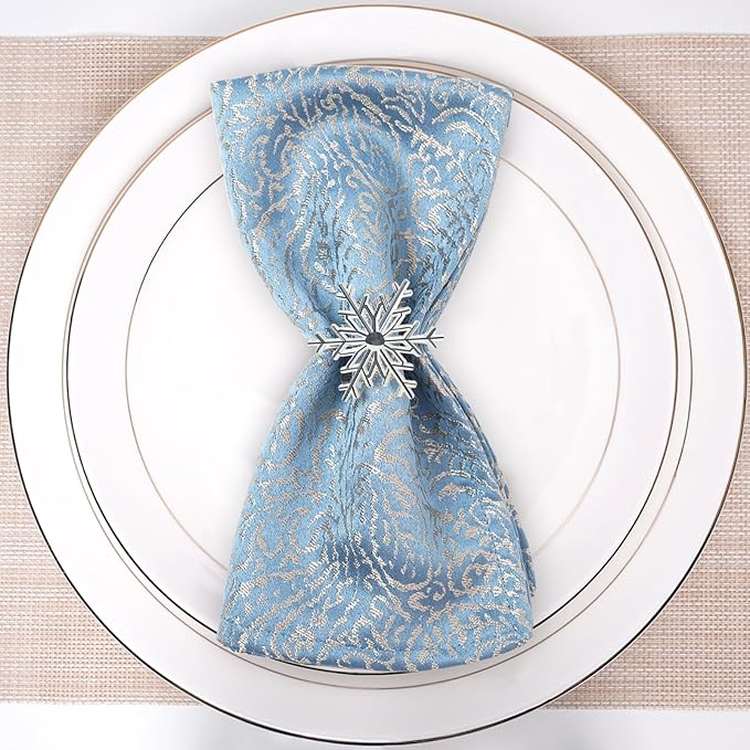 Silver Snowflake Napkin Rings Set of 12 Winter Napkins Ring Retro Serviette Buckles Silver Adornment for Christmas & Winter Dinner Parties | Elegant Holiday Table Decor | Perfect for Family Gatherings