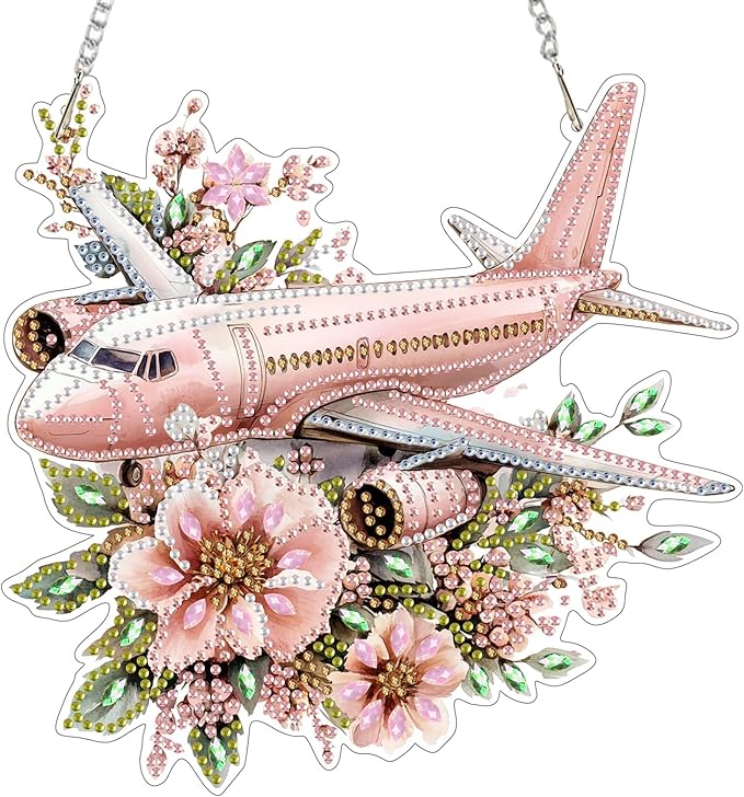 EOBROMD Diamond Hanging Art Kits for Adults, Diamond Art Painting Plane Flower Window Pendant Kits Suncatchers, DIY Special Shaped Rhinestone Adults, Home Wall Decor