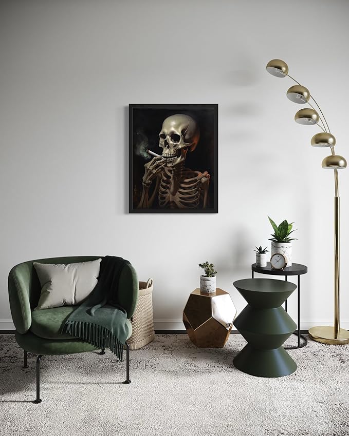 Skull Smoking Ciggarettes Poster Art Print, Halloween Scary Vintage Wall Art Academia Spooky Painting Decoration for Horror Prints, Gothic Posters Bedroom Decor 89 (Skull Smoking Ciggarettes, 8 x 10 inches, Unframed)