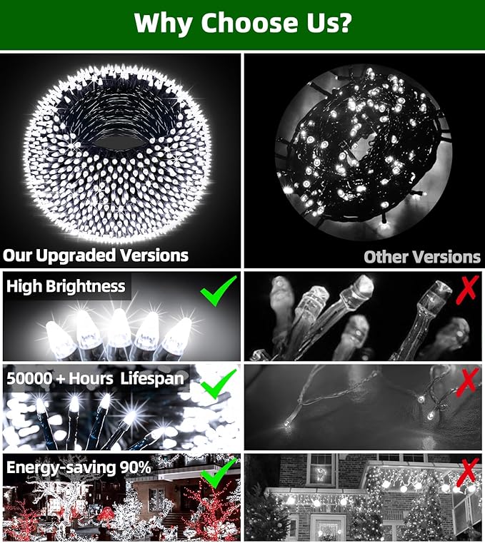 300LED Christmas Lights Outdoor Indoor Use, 12 Lighting Modes 75ft Christmas Tree Lights with Timer, Dimmable Cool White LED StringLights Waterproof for Yard Tree Wedding Party Holiday Cool White