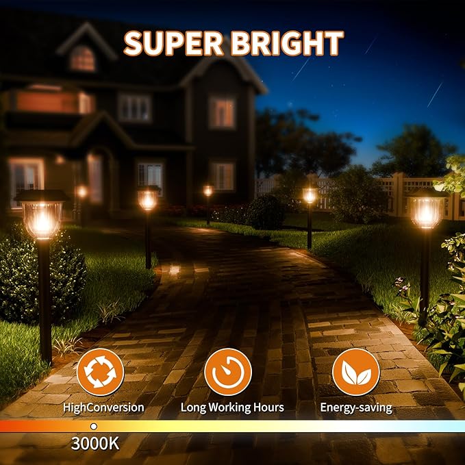 Solar Outdoor Lights,3 Pack LED Lights Outdoor Waterproof, Maintain 10 Hours of Lighting for Your Garden, Landscape, Path, Yard, Patio, Driveway(Warm)