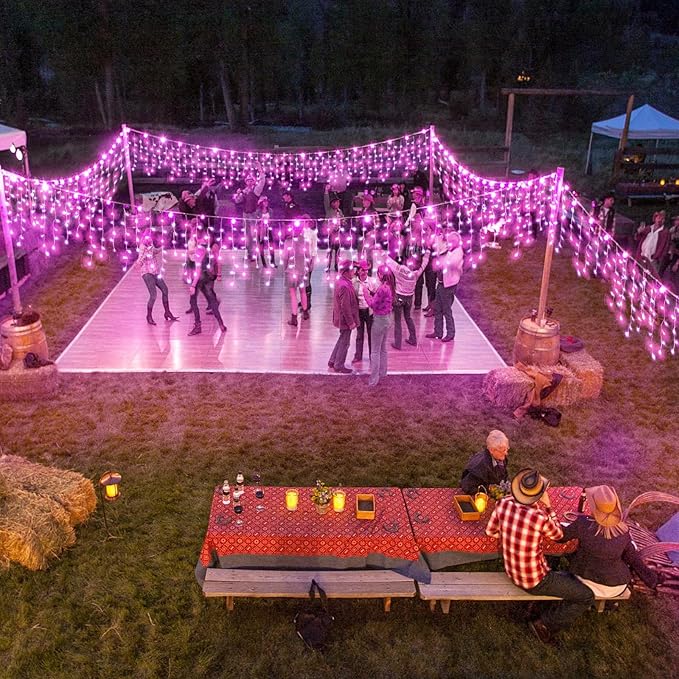 66ft Icicle Lights for Outside, Pink Christmas Lights Outdoor Waterproof for House, 640 LED Twinkle Tree Light with 120 Drops Clear Wire Short Curtain Light for Room Home Wall Indoor Decorations