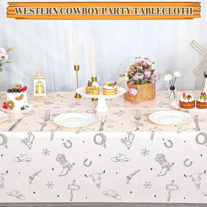 3 Pack Western Cowboy Party Decorations Tablecloth, 54 X 108Inch Rodeo Table Covers Disposable Cowboy Table Cloth Waterproof Tables Cover for Western Rodeo Birthday Party Decor