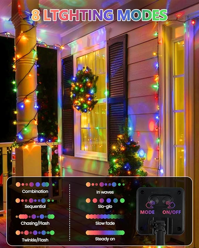6 Pack Solar Christmas Lights Outdoor, 600 LED 198 FT Solar Powered String Lights Waterproof with Green Wire 8 Lighting Modes, Twinkle Light for Xmas Tree Party Yard Garden Decor, Multicolored