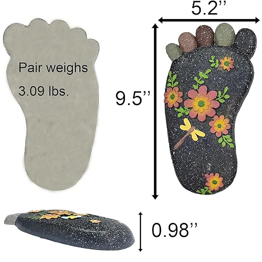 Stepping Stones Garden Decorative Stones for Patio, Deck, Garden or Sidewalk Home Decor Footprint Shaped Stepping Stones Set of 2 (Dark Grey)