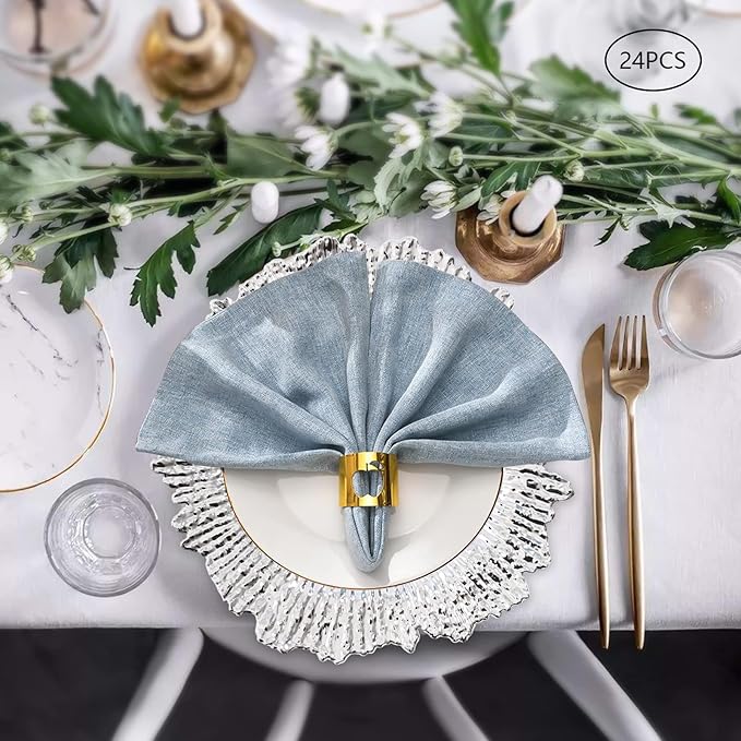 Antique Charger Plates Set 13'' Round Embossed Dinner Plate Chargers Plastic Elegant Floral Plates for Dinner Wedding Party Event Table Kitchen Decoration 100PCS (Silver 24Pcs)