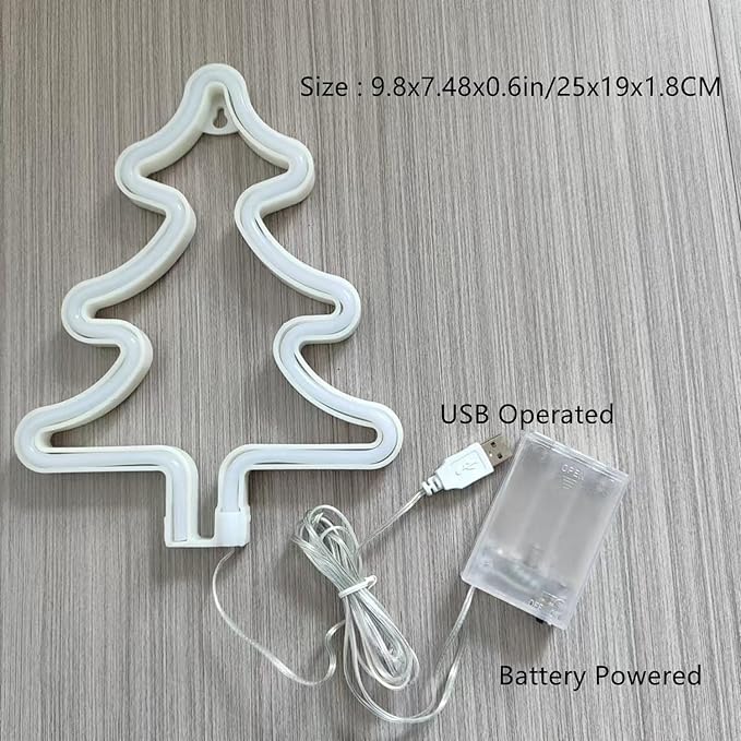 Christmas Tree Neon Light Signs for Bedroom Bedside Dorm Wall Decor,Neon Light up Christmas Decor LED Night Lights Table Ornaments Gifts for Kids Friends Christmas Party,Battery Powered or USB Powered