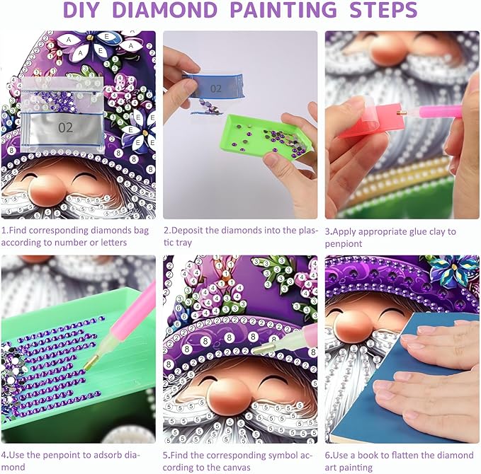 SENQAO Gnome Diamond Art Hanging Kit for Adult, Special Shaped Rhinestone, Double Sided DIY Acrylic Diamond Art Painting Window Pendants Home Garden Wall Hanging Kits Hanging Ornament(Butterfly Book)