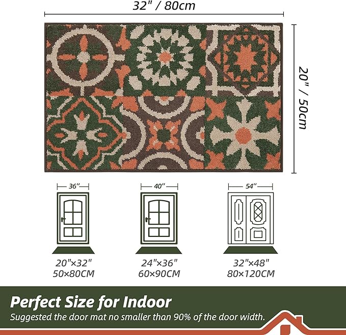 BEQHAUSE Dirt Trapper Door Mat 20" x 32", Non-Slip Entryway Rugs Washable, Floor Mat Stain Resistant and Absorbent Welcome Mat for Front Back Door, Muddy Wet Shoes & Paws, Boho Geometric Floral