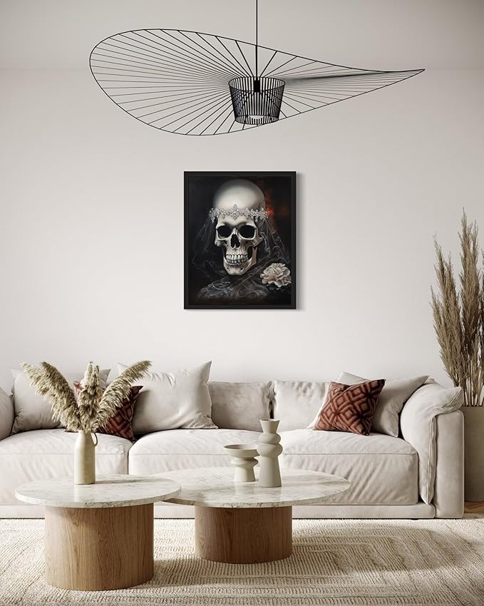 Skull Bride Poster Art Print, Halloween Scary Vintage Wall Art Academia Spooky Painting Decoration for Horror Prints, Gothic Posters Bedroom Decor 89 (Skull Bride, 8 x 10 inches, Unframed)
