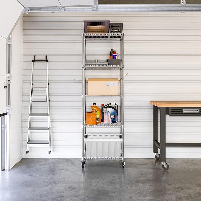 Seville Classics UltraDurable Heavy Duty NSF Solid Steel Wire Rack Storage Unit Organizer for Garage, Warehouse, Office, Restaurant, Classroom, Kitchen, 5-Tier Shelving, 24" W x 18" D