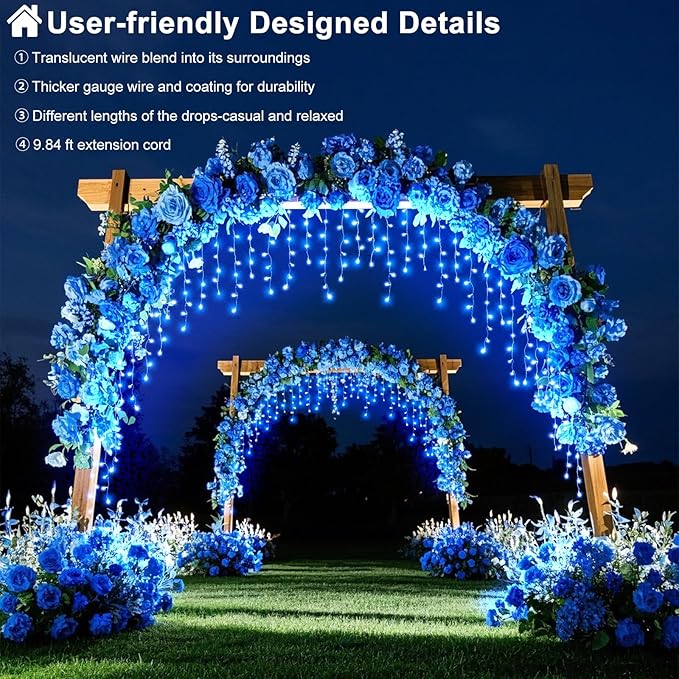 33ft 400LED Icicle Lights for Outside, Blue Christmas Lights for House Patio Yard Porch Backyard Holiday Garden Xmas Exterior Decoration, Waterproof Twinkle Cluster Light Hanging Light All Year