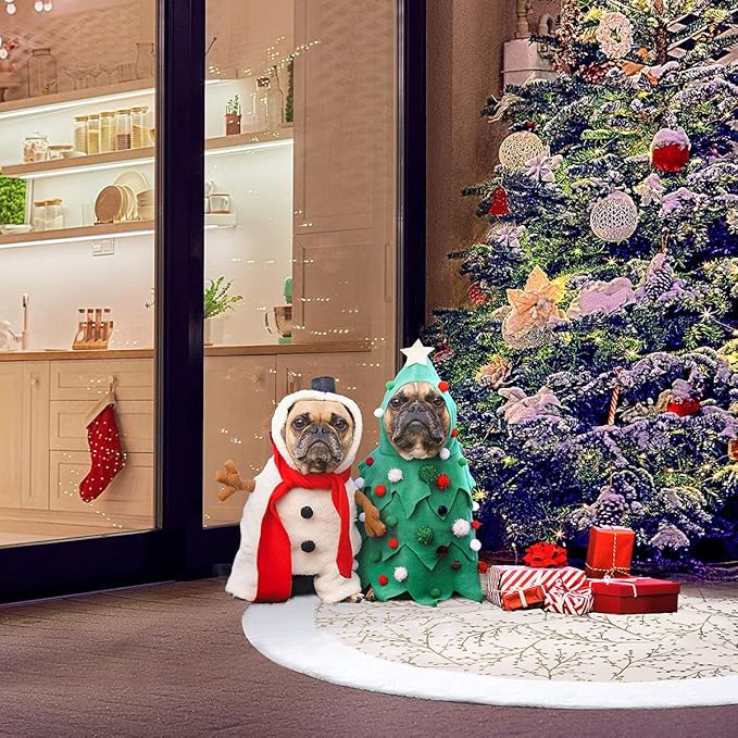 Christmas Tree Skirt, Gold White 36 Inch Faux Fur Plush Christmas Decorations Tree Base Mat Thick Velvet Rugs for Holiday Home Decor Party Xmas