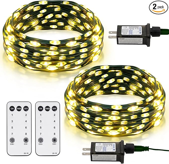 2 Pack Fairy String Lights Plug in, 33Ft Green Wire 100 Micro Starry LED Outdoor String Lights with 8 Modes Timer IP68 Waterproof Twinkle Lights for Bedroom Garden Christmas Home Decor (Warm White)