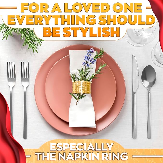 Hammered Gold Napkin Rings Set of 12 – Classic & Reusable Metal | 1.8" x 1.1" for Banquets, Weddings, Family and Holiday Gatherings, Ensuring an Elegant and Polished Table Presentation