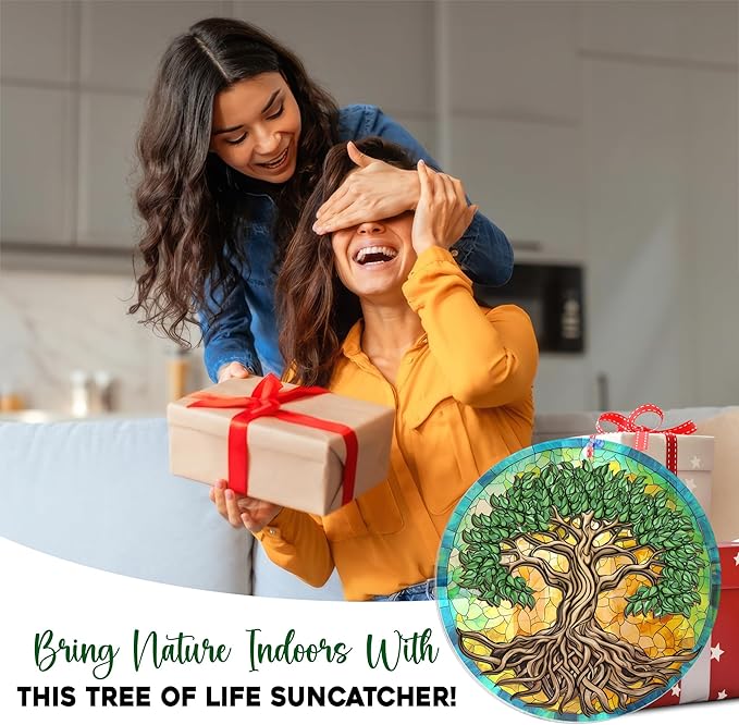 FLAGWIX Tree of Life Viking Decor Suncatcher Hanging - Double Layered Hanging Suncatcher 6 in - Viking Celtic Norse Mythology Decor, Tree of Life Gifts for Men Women Family Friends