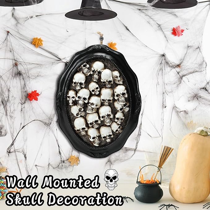 10.2" Halloween Skull Decorations, Gothic Skeleton Head Halloween Hanging Wall Decor, Resin Skull Sculptures for Halloween Indoor Outdoor Holiday Party Home Decoration