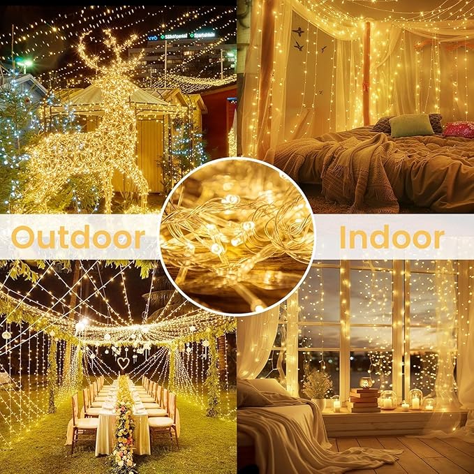 2 Pack String Lights Battery Operated with Timer, 33FT 100 LED Waterproof Battery Twinkle Lights, 8 Modes Fairy Light for Indoor & Outdoor Party Bedroom Garland Tree Christmas Decorations (Warm White)