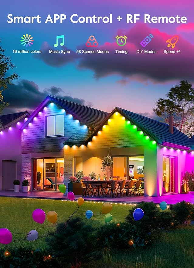 Brightown C9 LED Christmas Lights Outdoor, 150 LED RGB Smart Christmas Tree Lights with Music Sync APP Controlled, Waterproof Connectable C9 String Light for Indoor House Party Patio Garden Decor