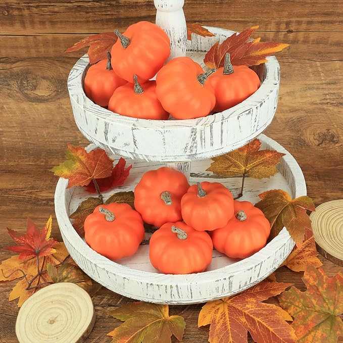 10Pcs Fake Pumpkins Fall Thanksgiving Decorations,Orange Plastic Pumpkins Home Decor, Artificial Mini Pumpkin for Decorating Autumn Harvest Outdoor Indoor Fall Decor Centerpiece Table Decorations