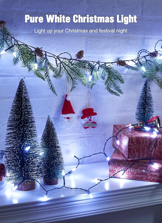 2 Pack Battery Operated Christmas String Lights, 8ft 20 LED Mini Lights with Timer, Christmas Tree Light for Indoor Outdoor Bedroom Wedding Party Holiday Xmas Decoration,Pure White