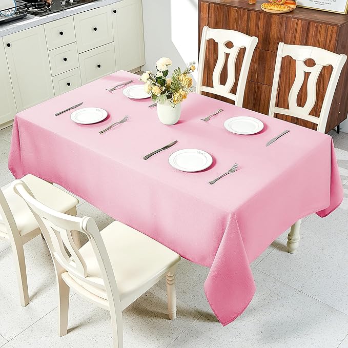 IVAPUPU Textured Linen Table Cloth for Rectangle Tables - Pink Tablecloths Rectangular Waterproof Wrinkle Free Wipeable Dining Table Cover for Spring Wedding Birthday Kitchen Decor, 52 x 70 Inch