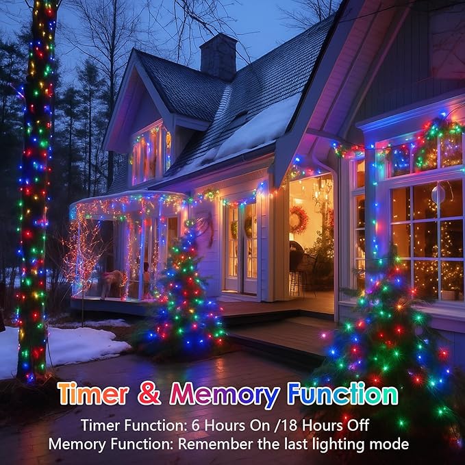 2 Pack String Lights Battery Operated with Timer, 66FT 200 LED Waterproof Battery Twinkle Lights, 8 Modes Fairy Light for Indoor & Outdoor Party Bedroom Garland Tree Christmas Decorations (Multicolor)