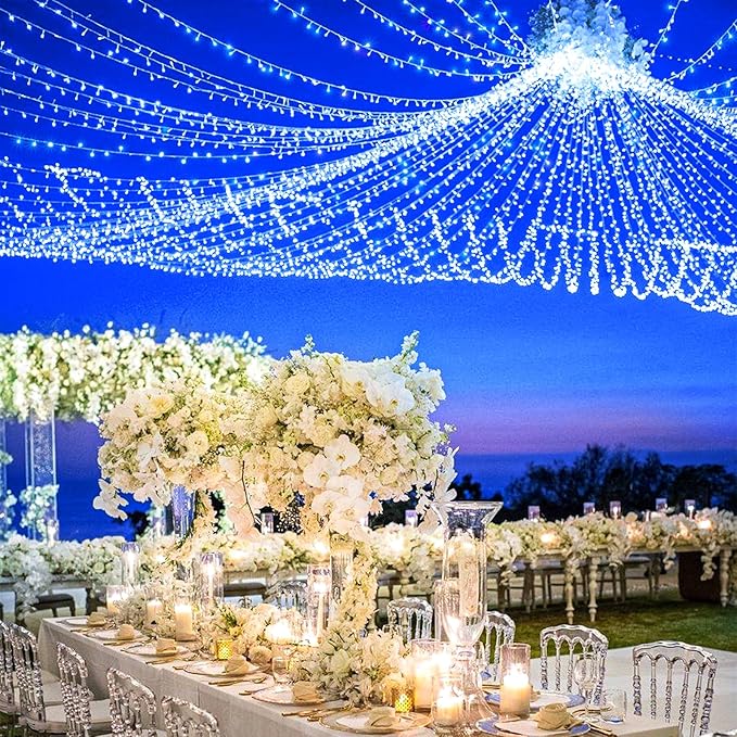 132FT 400 LED Blue String Lights Indoor, 8 Modes Clear Wire Blue Christmas Lights Outdoor Indoor, Plug in Waterproof Fairy String Lights for Christmas Bedroom Tree Decorations