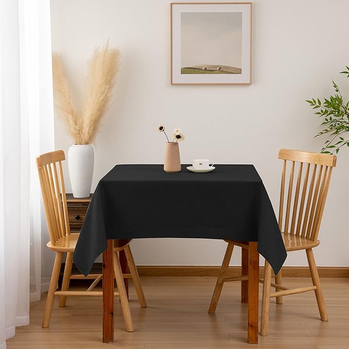 Hiasan 2 Pack Faux Linen Square Tablecloth - Wrinkle and Stain Resistant Washable Table Cloth for Kitchen Dining Room Holiday Table Cover for Party Dinner, Black, 70 x 70 Inch
