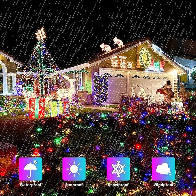 JMEXSUSS 300 LED Christmas Lights Outdoor Waterproof, Multicolor Christmas Tree Lights Plug in, 8 Modes Twinkle Fairy String Lights for Indoor Xmas Wedding Party Garden Decoration
