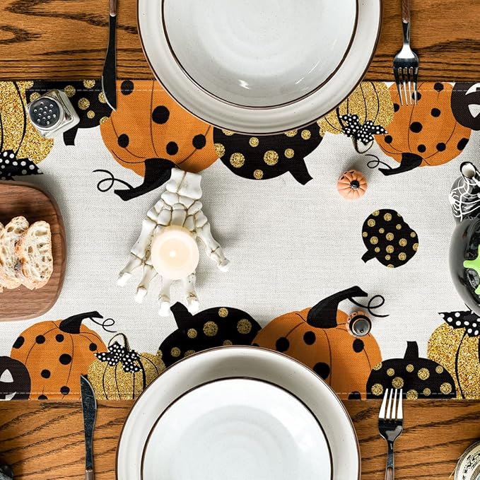 Artoid Mode Halloween Jack-O-Lantern Pumpkin Table Runner, Holiday Kitchen Dining Table Decoration for Indoor Outdoor Home Party Decor 13 x 48 Inch