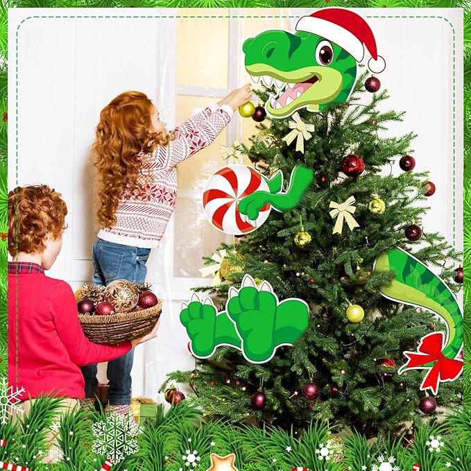 Dinosaur Christmas Tree Topper Decorations Head Arms and Legs Funny Xmas Ornament Decor for DIY Xmas Party Decorations Holidays Indoor Home Gift Party Supplies