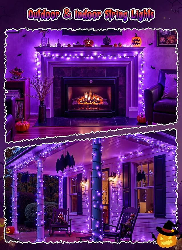 Brightown 2 Pack Halloween Solar String Lights Outdoor, Total 144Ft 400 LED Twinkle Fairy Lights Waterproof with 8 Modes Auto On/Off for Patio Tree Garden Party Home Decorations (Purple)