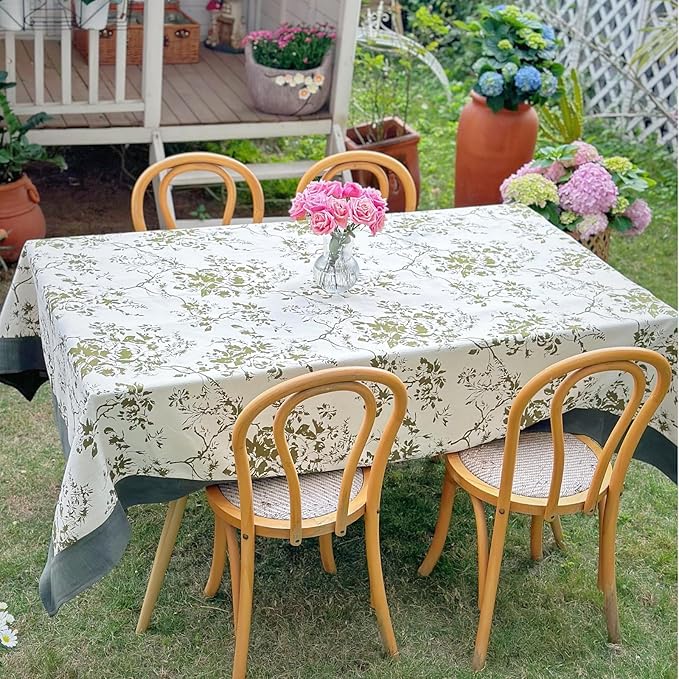 Green Table Cloth for Rectangular Tables, Vintage Jacquard Green Floral Pattern Tablecloth, Wrinkle Free Table Cover for Dining, Farmhouse, Wedding - 60''x120''