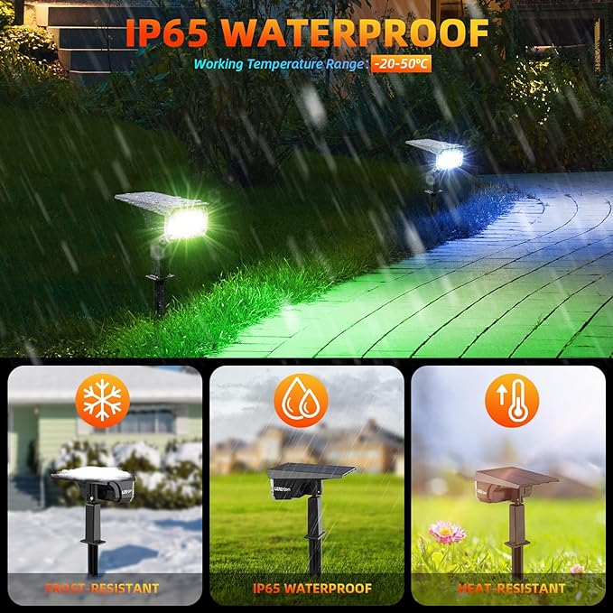 Solar Spot Lights Outdoor Color Changing, IP65 Garden Lights Solar Powered Waterproof with 9 Light Modes, Colored Landscape Lighting Auto On/Off, for Garden Pool Area Pond Yard, 10 Pack