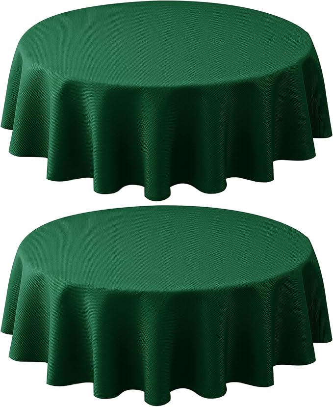 Biscaynebay 2 Pack Textured Fabric Round Tablecloths 60", Hunter Green Water Resistant Tableclothes Small Circle Folding Table Covers Linen for Dining, Kitchen, Wedding, Parties etc Machine Washable