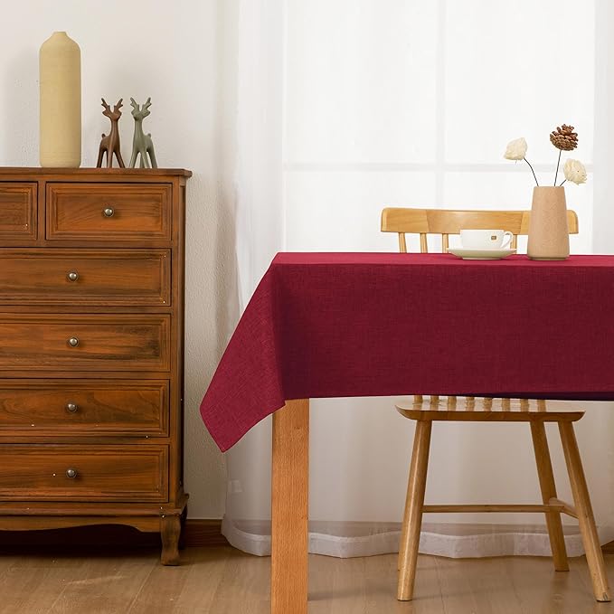 Hiasan Faux Linen Rectangle Tablecloth - Wrinkle and Stain Resistant Washable Table Cloth for Kitchen Dining Room Holiday Table Cover for Dinner, Red, 54 x 108 Inch