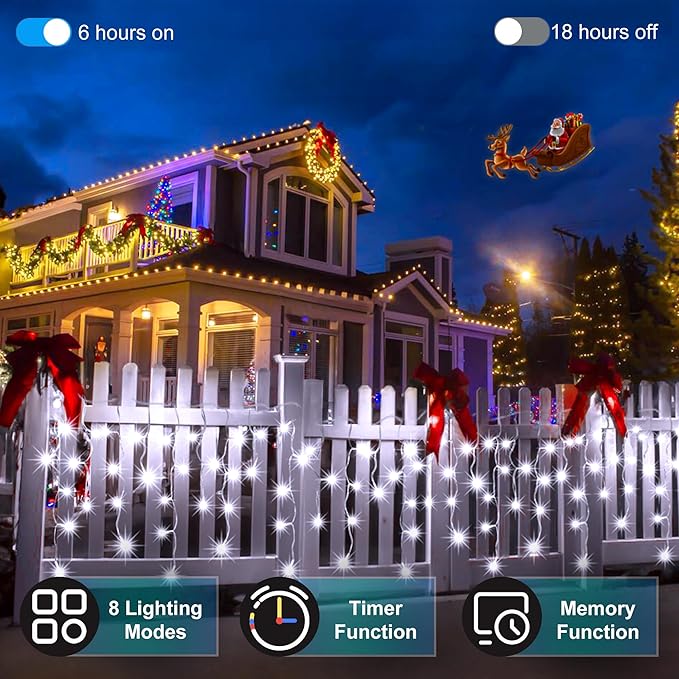 1332 LED 132FT Christmas Lights with 296 Drops, 12 Modes Dimmable Cool White Outdoor Hanging Lights with Timer Memory, Waterproof Curtain Lights for Home Bedroom Indoor Tree Window Roof Fence Wedding
