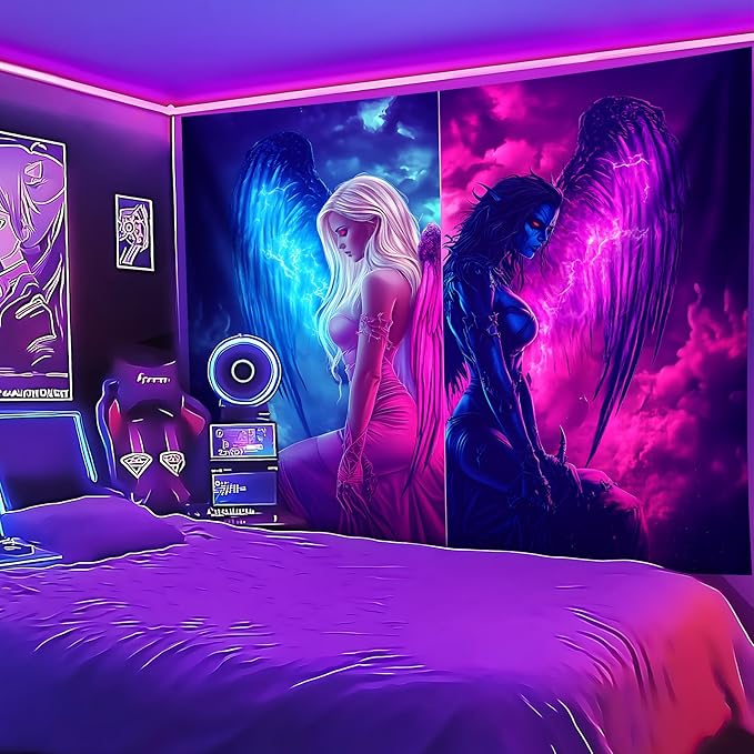 Blacklight Tapestry,WingTapestry Glow In The Dark,UV Reactive Black Light Upright Posters Wall Hanging for Bedroom Dorm Living Room Backdrop Decor (wing7, 79L" x 59W")