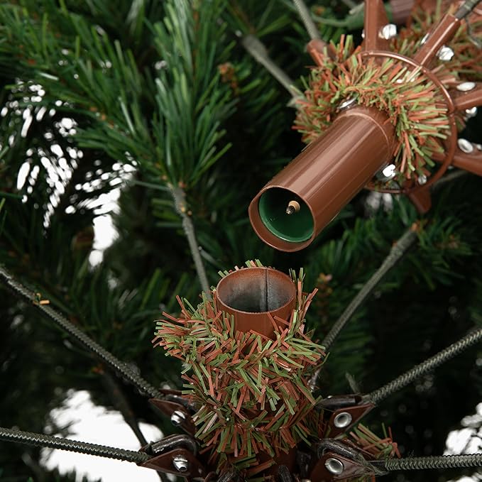 Papyrus Frosted 7 ft Pre-Lit Artificial Christmas Tree, Carolina Pine, Pine Cones, Warm White Lights, Includes Stand and Storage Bag