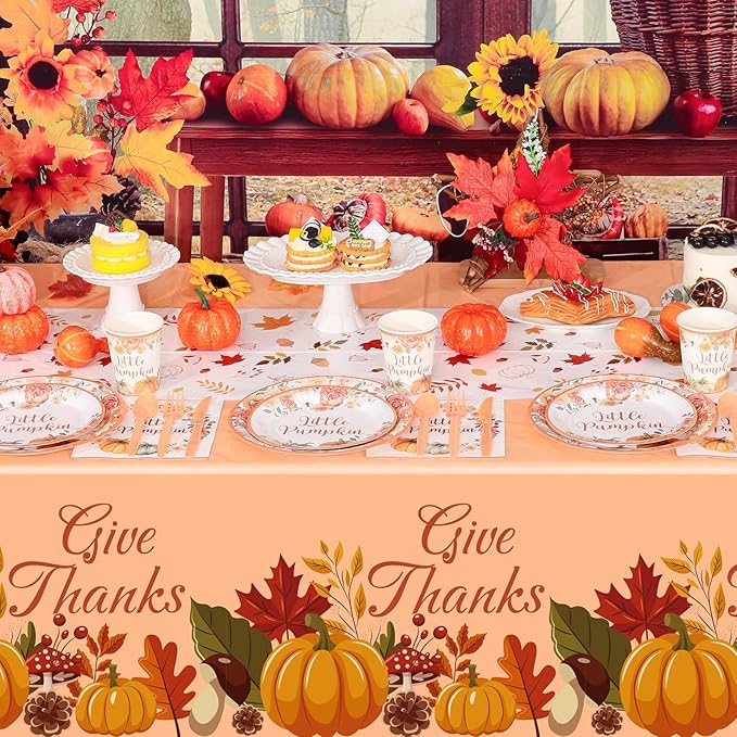 3 Pack Fall Harvest Plastic Tablecloths, 54 x 108 inch Autumn Pumpkin Maple Leaf Table Cloth for Rectangle Tables Disposable Tables Cover Fall Harvest Party Decor for Home Dinner Picnic Thanksgiving