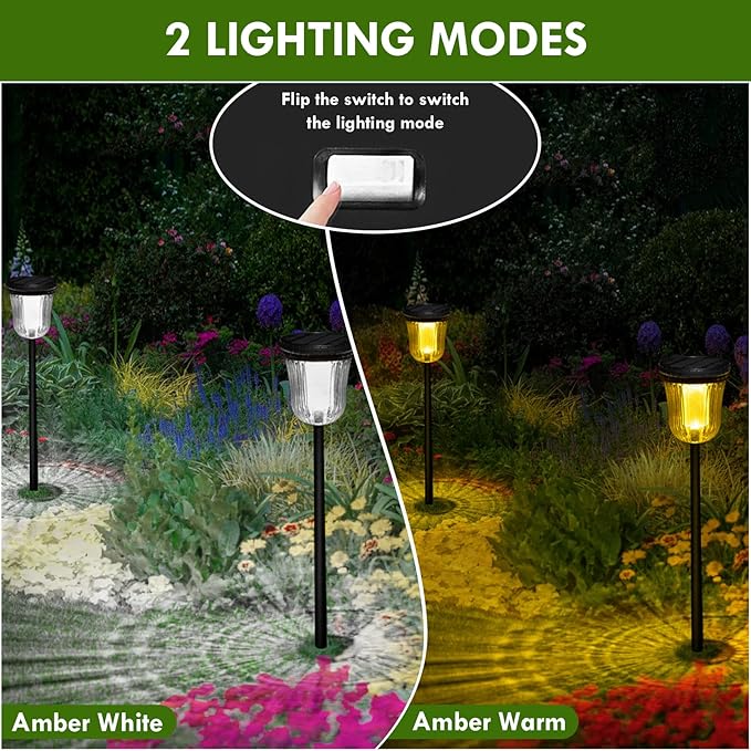 Solar Pathway Lights, 6 Pack 200 Lumens Super Bright Solar Lights Outdoor Waterproof with 2 Lighting Modes, Auto On/Off Outdoor Solar Lights for Yard, Walkway, Lawn, Driveway, Path,Outside