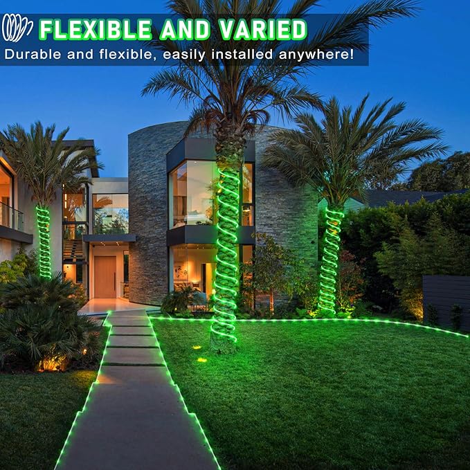 100FT 300 LED Rope Lights Outdoor, Plug in Christmas Rope Lights for Indoor with 8 Modes, Waterproof Connectable String Lights for Outside Patio, Deck, Garden, Pool, Stair, Camping Lighting - Green