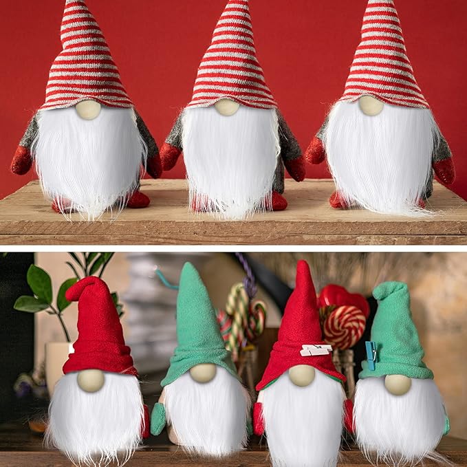 60 Pcs Gnomes Beard Sets Faux Fur Pre Cut Gnomes Beard Foam Cone Foam Handmade Wood Balls for Halloween Christmas Day Crafts(White)