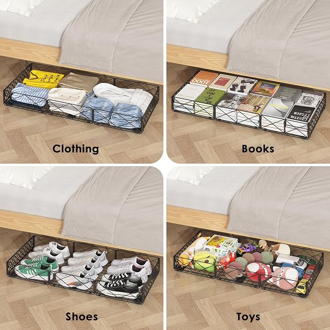NADAMOO Large Under Bed Storage with Wheels, Low Profile Rolling Under Bed Storage Containers,Foldable Metal Under the Bed Organizer Bins for Bedroom,2 Packs
