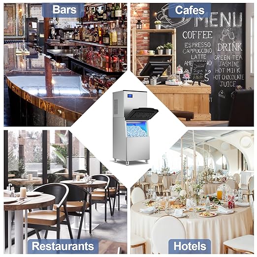 Commercial Ice Maker 600 Lbs/24H Ice Machine Large Capacity Stainless Steel, 182 Ice Trays Industrial Ice Machine, 350 Lbs Storage Commercial Ice Maker Machine Freestanding, Cube Ice Maker Commercial