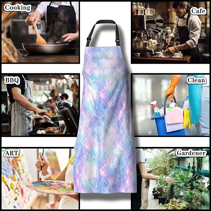 Garden Apron for Men Mermaid Galaxy Vintage Aprons for Women for Kitchen Cooking Restaurant BBQ Painting Crafting Gardening 27” (W) x 31” (H), Waterproof Aprons