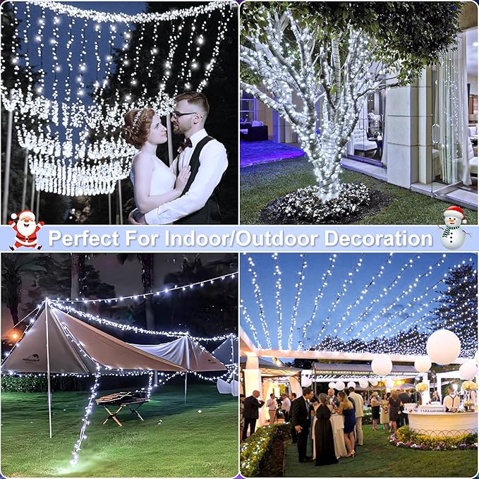 262FT 800 LED Christmas Lights, Plug in Christmas Tree Lights Outdoor with Timer and 8 Modes, Green Wire Waterproof String Light for Indoor House Yard Patio Xmas Decorations, White