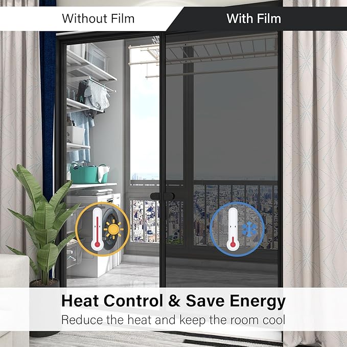 Kromapolis One Way Window Privacy Film Reflective Mirror Home Window Tint, Daytime Privacy Heat Control Anti UV Glass Tinting Static Cling (Black-Silver, 29.5 x 157.4 inch)