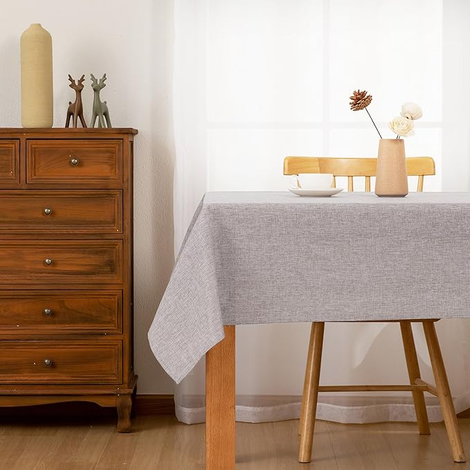 Hiasan 2 Pack Faux Linen Rectangle Tablecloth - Wrinkle and Stain Resistant Washable Table Cloth for Kitchen Dining Room Holiday Table Cover for Party Dinner, Stone, 60 x 102 Inch